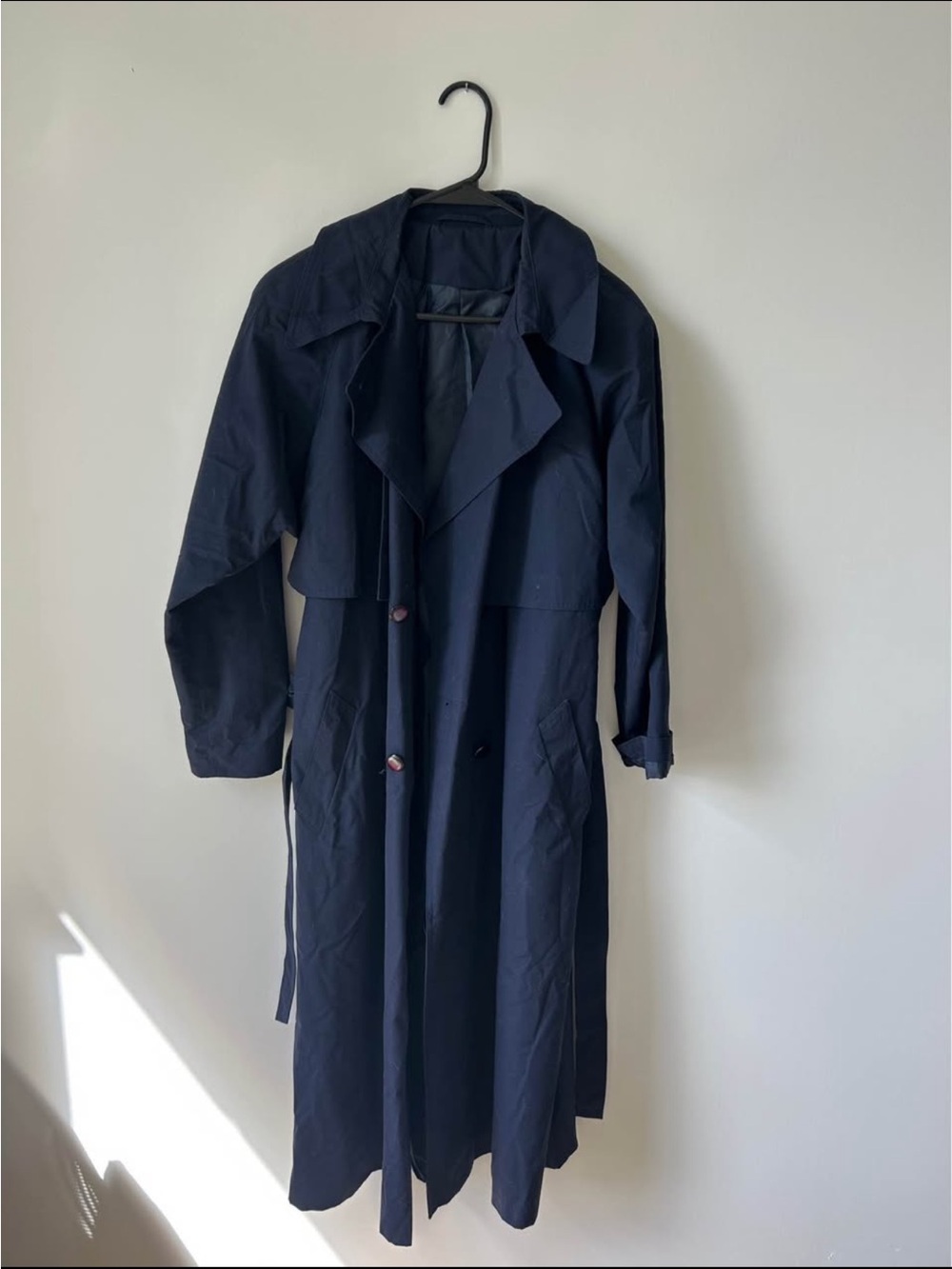 Navy Blue Long Trench Coat - Women's Classic Outerwear